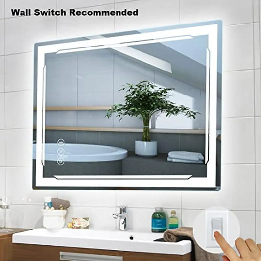 32x24 Smart LED Bluetooth Speaker Bathroom Vanity Mirror with Anti-Fog & 3 Lights Setting Wall Mount Mirror IP54 Waterproof