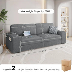 Modern Sofa Couch Corduroy Fabric Sofa with USB Charging Ports & Side Storage Pockets for Living Room Apartment