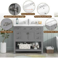 bathroom organizers, Bathroom Vanity with Single Sink Combo, Modern Bathroom Sink Cabinet with Soft Closing Doors & Drawers & Op