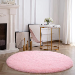 Round Rug Fluffy Soft Area Rugs for Kids Girls Room Princess Castle Plush Shaggy Carpet Cute Circle Nursery Rug for Bedroom