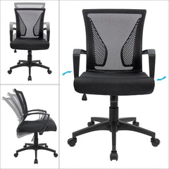 Office Chair Mid Back Swivel Lumbar Support Desk Chair, Computer Ergonomic Mesh with Armrest (Black)