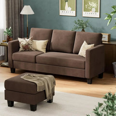 Convertible Sectional Sofa Couch, 3 Seat L-Shaped Sofa with Linen Fabric, Movable Ottoman Small Couch for Small Apartments