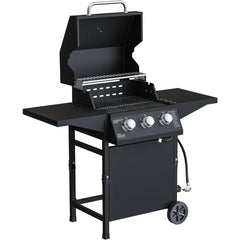 3Burner Propane Gas Outdoor BBQ Grill with Side Tables and Wheels,Open Cart Style,30000 BTU Outdoor Cooking for Barbecue Cooking