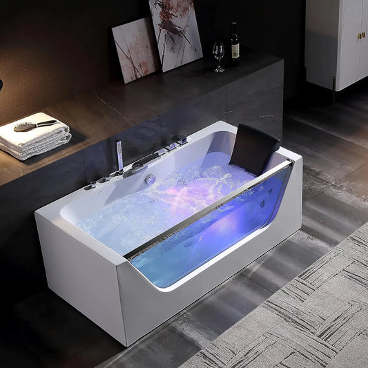 Whirlpool Bathtub Jetted Tub with Light SPA Hydromassage with Chromatherapy Acrylic 3-Side Apron White