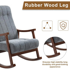 Fabric padded seat, comfortable rocking chair in the living room made of solid wood, modern high back armchair, adult singlesofa