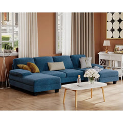 Furmax Sectional Couches for Living Room, U-Shaped Sofa Couch with Linen Fabric,4 Seat Sofa Set with Double Chaise for Apartment