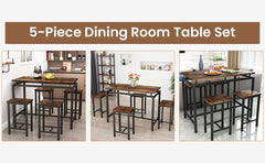 5 PCS Dining Table Set, Modern Kitchen Table and Chairs for 4, Wood Pub Bar Table Set Perfect for Breakfast Nook, Small Space