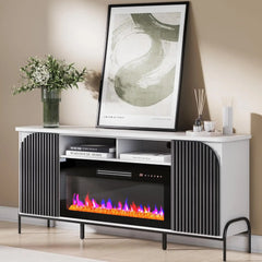 68" Fluted TV Stands with 36" Electric Fireplace, Modern Chic Entertainment Center for TVs Up to 75 inches, Media Console