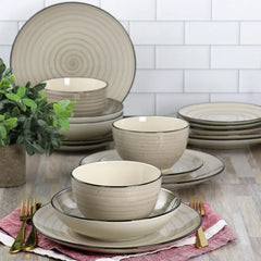 Gia 24 Piece Round Stoneware Dinnerware Set in Cream