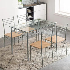 4-person Dining Table Set, Small Tempered Glass Dining Table, Kitchen Table and Chair Set Suitable for Small Spaces