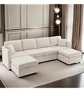 L Shaped Sofa with Ottoman Modern Sectional Living Room,Bedroom,Office,L Couch Brown