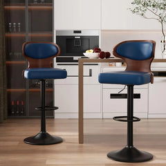 Bar Stools Set of 2 Seat Adjustable Height 24.5-33.5IN - Bentwood Swivel Barstools with Back & Footrest