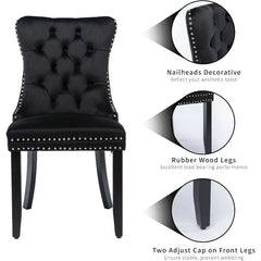 Black Velvet Dining Chairs Set of 6, Kitchen & Dining Room Chairs Set of 6, Tufted Dining Chairs