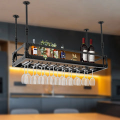 100cm Wine Bottle Holder Champagne Glass Rack Wine Organizer Vintage Ceiling Mounted Bar Floating Shelf