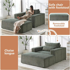 Oversized Chaise Lounge Chair with Removable Ottoman,Corduroy Upholstered Modern Deep Seat Sofa Couch with Pillows