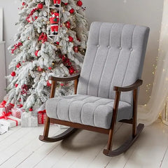 Fabric padded seat, comfortable rocking chair in the living room made of solid wood, modern high back armchair, adult singlesofa