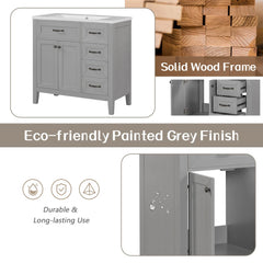 36" Bathroom Vanity with Sink Combo, Bathroom Cabinet with Drawers, Solid Frame and MDF Board, Grey