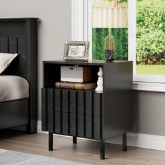 Black Drawer Dresser and Nightstand Sets,Fluted Bedroom Chest of Drawers and Night Stand 3 Piece