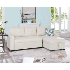 Jenny Sectional Sofa Sleeper with Storage Chaise, Tufted Pull Out Couch with Storage, Sectional Sofa Bed, Velvet