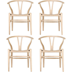 dining chair，Set of 4 Wishbone Chair Solid Wood Y Chair Mid-Century Armrest Dining Chair, Hemp Seat (Ash Wood - Natural)