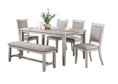 Contemporary Dining 6pc Set Table w 4x Side Chairs And Bench Natural Finish Padded Cushion Seats Chairs Rectangular Dining Table