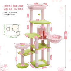 Cactus Tall Cat Tree for Large Cat Multi-Level Cat Tower for Indoor Cats Cat Condo with Large Hammock Scratching Post  2 Perches