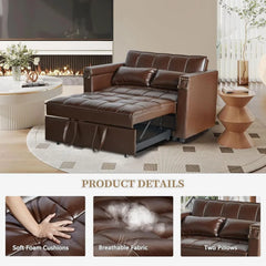 Convertible Sofa Bed 3-in-1 Multi-Functional Velvet Sleeper Couch Pull-Out Bed, 48'' Bed Chaise Lounge with Backrest and Pillows