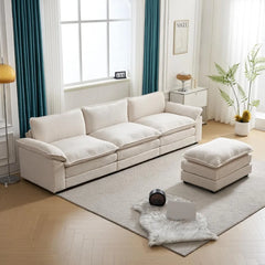 Sectional Sofa Modular Deep Seat Sofas Couch with Ottoman, Teddy Fleece Sofas Sleeper Comfy Upholstered Furniture, Sofa