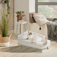 L Shape Dog Sofa Bed Cat Cushion Chaise Stool Soft Warm Nesting Couch with Rubber Wooden Legs