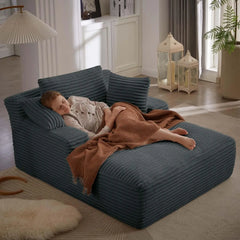 Oversized Chaise Lounge Chair Indoor,Upholstered Sleeper Sofa Couch w/ Throw Pillows & Armrests, Corduroy Plush Chair Bed