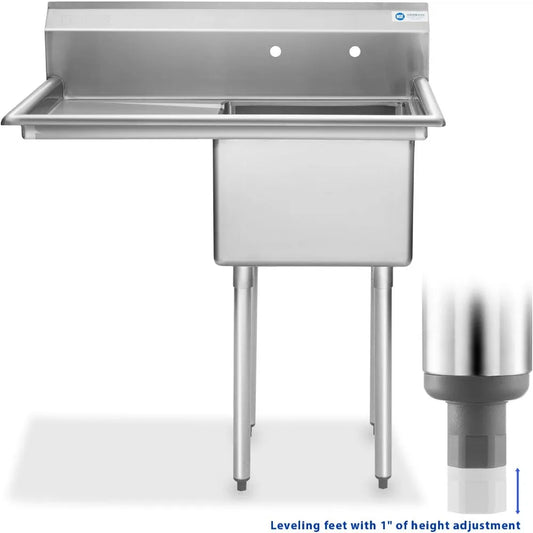 GRIDMANN Stainless Steel 1 Compartment Utility Sink with Left Drainboard, NSF Certified Commercial Kitchen Sink