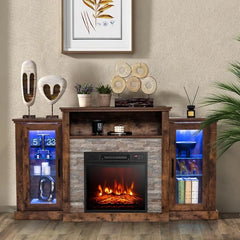 Fireplace TV Stand with LED Lights for TV up to 65”, Entertainment Center with 18” Electric Fireplace, Remote & APP Control