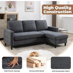 L-shaped 3-seater Convertible Combination Sofa with Storage Lounge Chair and Cup Holder, Living Room Furniture Set