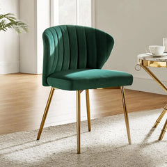 Velvet Dining Chair Modern Small Vanity Chair with Back Metal Legs Elegant Tufted Armless Accent Chair Living Room