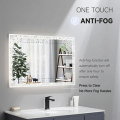 Large LED Lighted Bathroom Mirror with Lights 55x30Inch Adjustable 3 Color Wall Mount Lighted Anti-Fog Shatter-Proof Smart Touch