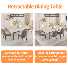 Kitchen Extendable Dining Table Stretchable 130-160cm High Gloss Marble Steel Legs Leaf Table for 4-8 People