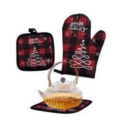 2pcs/Set Christmas Oven Gloves And Pot Holders Set Baking Anti-Hot Gloves Kitchen Cooking BBQ Gloves Xmas Decor New Year 2025