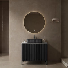 30" Bathroom Vanity with Sink, Freestanding Bathroom Storage Cabinet with 2 Doors, Black Ceramic Basin and Carrara White