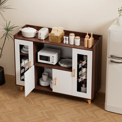 Kitchen Storage Cabinet with Open Shelf and 4 Doors, Modern Storage Cabinet for Kitchen, Dining Room, Living Room