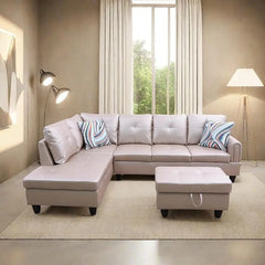 L Shaped Sofa with Ottoman Modern Sectional Living Room,Bedroom,Office,L Couch Brown