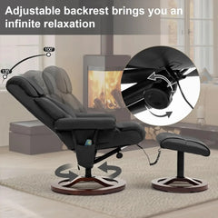 Electric Massage Recliner with Ottoman, Swivel Lounge Chair with Massage, Faux Leather Recliner with Adjustable Back