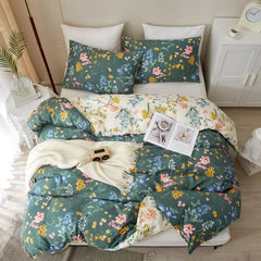 Duvet Cover Queen 100% Cotton, Green Garden Flower Pattern Bedding Duvet Cover Set Full Queen with Pillowcases Durable Zipper