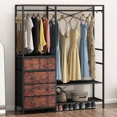 Clothes Rack with 5 Drawers & 4 Storage Shelves, 59.1W*70.9H Heavy Duty Clothing Rack with 2 Hanging Rods, Wardrobe Closet