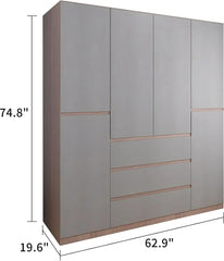 3 Door Closet Wardrobe, Armoire with 3 Drawer and Hanging Rod, Freestanding Closet Cabinet, Clothes Storage Organizer, Wardrobes