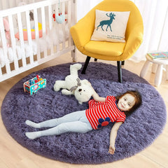 Round Rug Fluffy Soft Area Rugs for Kids Girls Room Princess Castle Plush Shaggy Carpet Cute Circle Nursery Rug for Bedroom