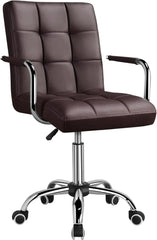 Desk Chairs with Wheels/Armrests Modern PU Leather Office Chair Midback Adjustable Home Computer Executive Chair 360 Swivel