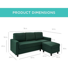 Best Choice Products Upholstered Sectional Sofa, Compact Spaces w/Chaise Lounge,3-Seat, L-Shape Design, Reversible Ottoman Bench