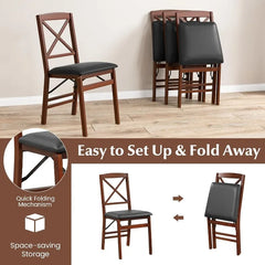 Folding Dining Chairs, Foldable Chairs with PVC Padded Seat & High Backrest, Wooden Side Chairs,   Dining Chairs