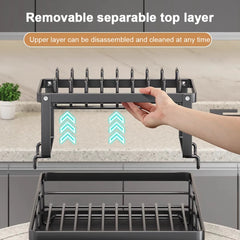 Dish Bowl Drainer Storage Rack Kitchen Dish Drying Rack with Drainboard Sink Organizer Countertop Dinnerware Storage Holder