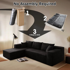 104" Cloud Sectional Couch with L-Shape Chaise Modern Modular Sofa with Deep Seat Upholstered Couches Black Corduroy Fabric